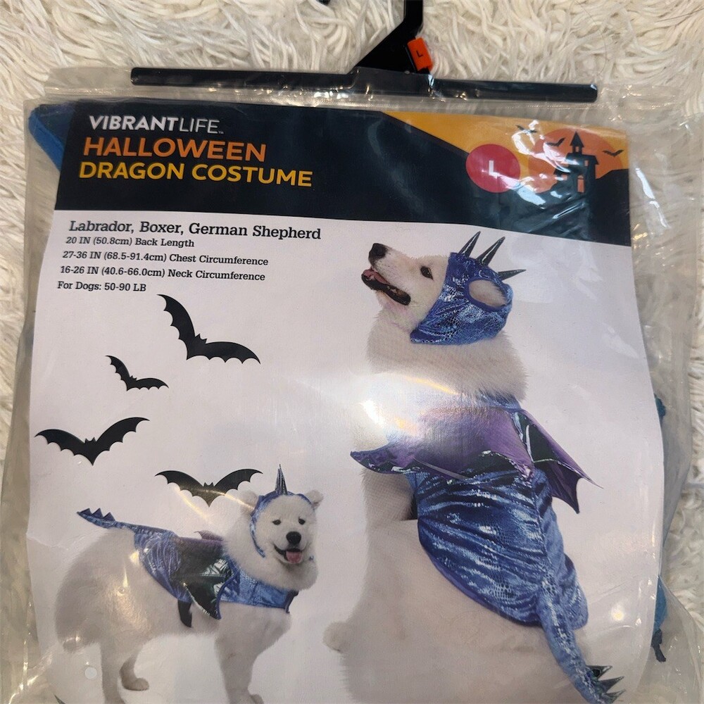 Vibrant Life Halloween Dragon Dog Costume Set Blue/Purple Large 50-90 lb Lab